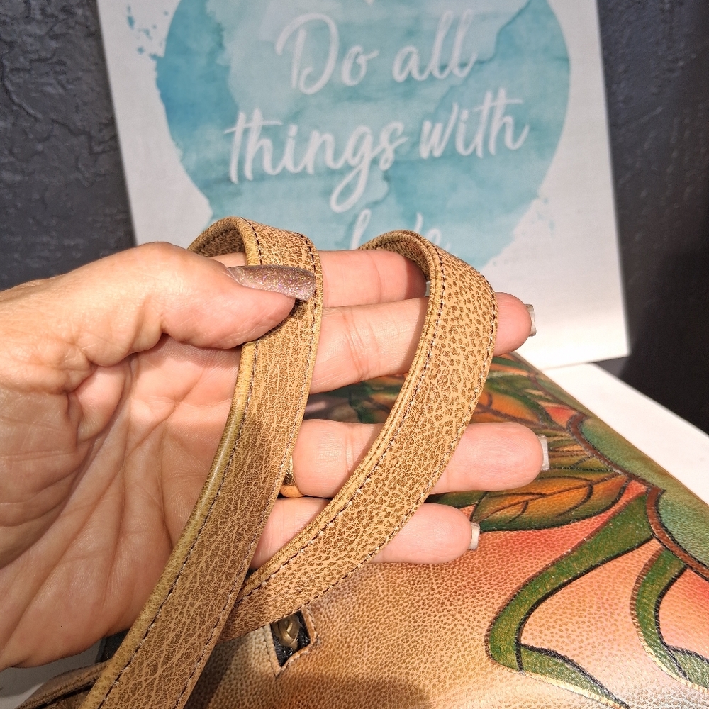 Hand-Painted Tan Butterfly Leather Bag Anna by Anushka EUC - Picture 10 of 16